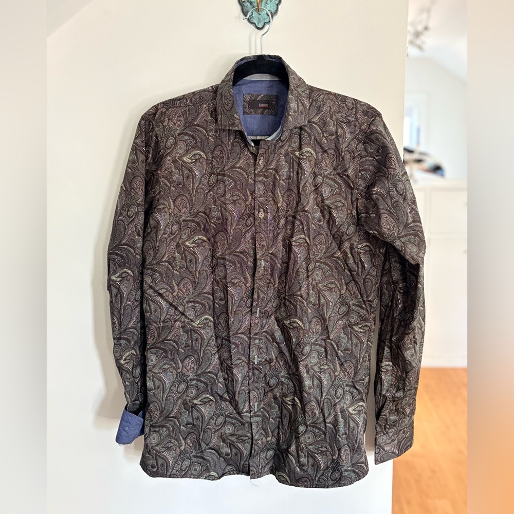 Men's Paisley Long-Sleeve Button-Down Shirt - Brown